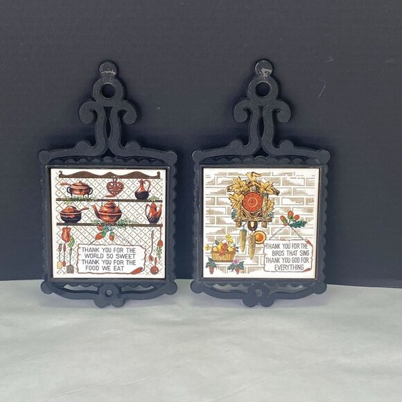 Vintage Cast Iron Metal Tile Wall Trivets Set of 2 - Picture 1 of 8